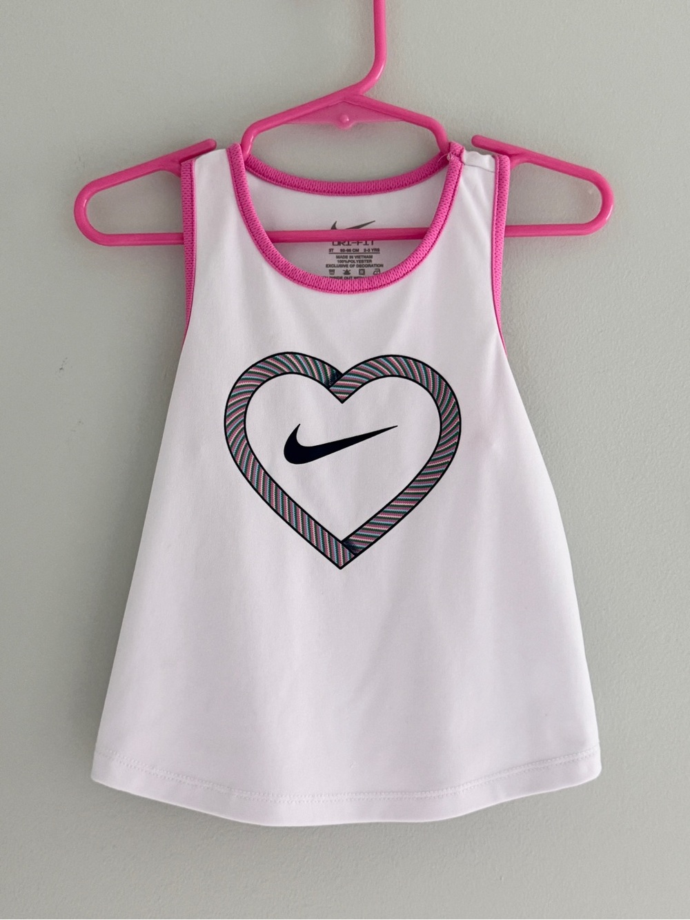Nike Girls White Tank Top with Pink Trim and Heart Logo